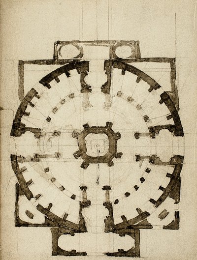 Architectonic project for the plan of a church (drawing by Michelangelo) by Michelangelo Buonarroti